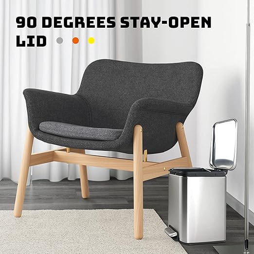 TMTECH Coș de gunoi de baie din oțel inoxidabil cu capac cu închidere moale și coș de gunoi interior, coș de gunoi mic dreptunghiular subțire pentru dormitor, bucătărie, birou, periat anti-amprentă, 5L1.3Gal, argintiu, (TM)