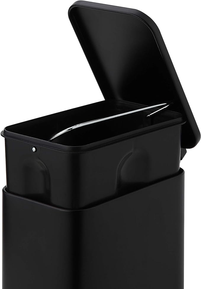SunnyPoint Coș de gunoi de 5 litri / 1,32 galoane cu găleți interioare din plastic; Pătrat/Dreptunghi Baie, Birou, Bucătărie și Dormitor Călcare și Închidere lentă (11,5"