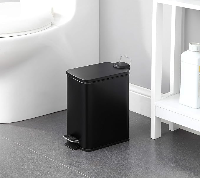 SunnyPoint Coș de gunoi de 5 litri / 1,32 galoane cu găleți interioare din plastic; Pătrat/Dreptunghi Baie, Birou, Bucătărie și Dormitor Călcare și Închidere lentă (11,5"